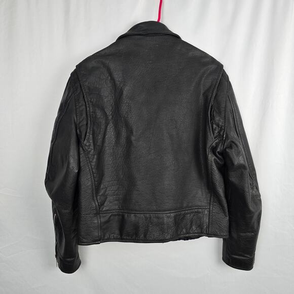 Prime Parts Leather Belted Motorcycle Jacket Men's 42 Black Biker Bomber USA VTG - Picture 2 of 16